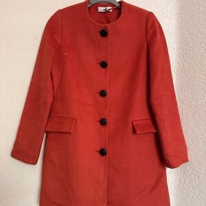 Chic Red Trench Coat with Black Buttons